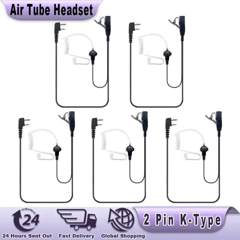 Walkie Talkie auriculares tubo de aire acústico auricular Quansheng UV K5 UV K6 UV 5RPLUS 2 pines K puerto Ptt micrófono auriculares para UV 5R UV 82