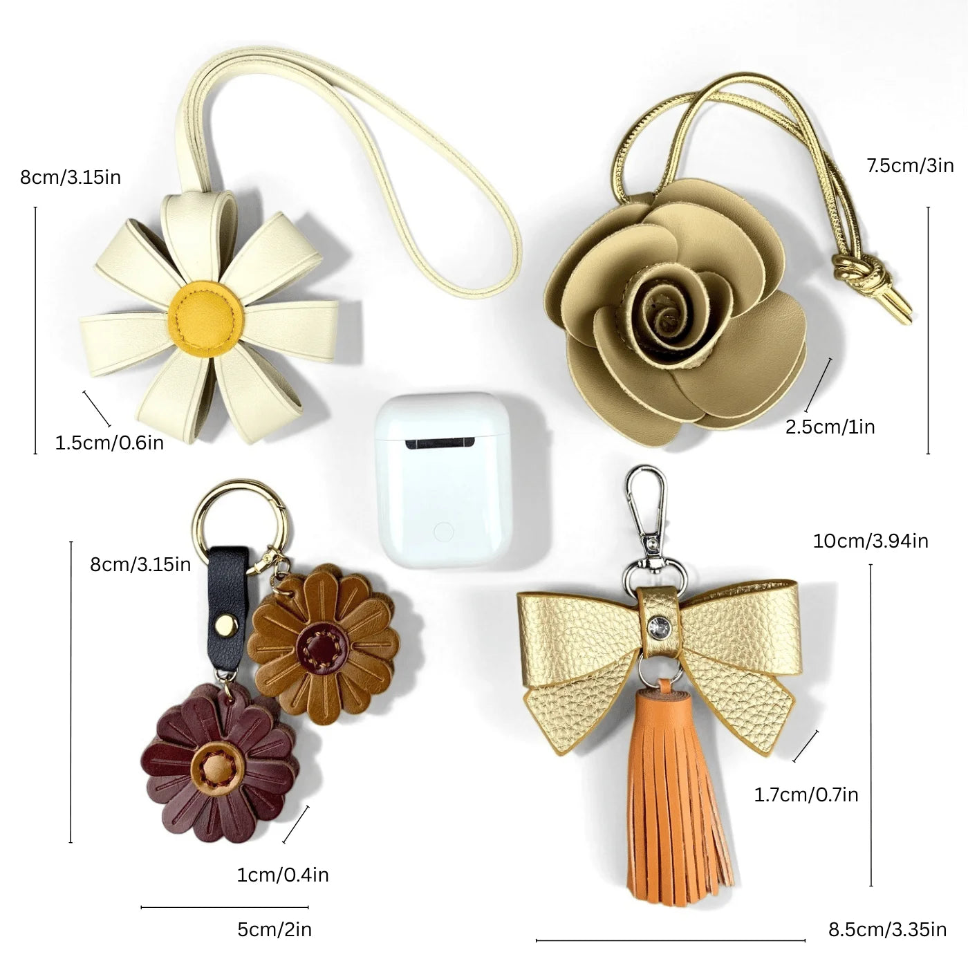 Llavero de mariposa de cuero PU en tonos tierra - Colgante de cuero PU hecho a mano para bolso, accesorio para cartera, regalos florales en tonos neutros cálidos