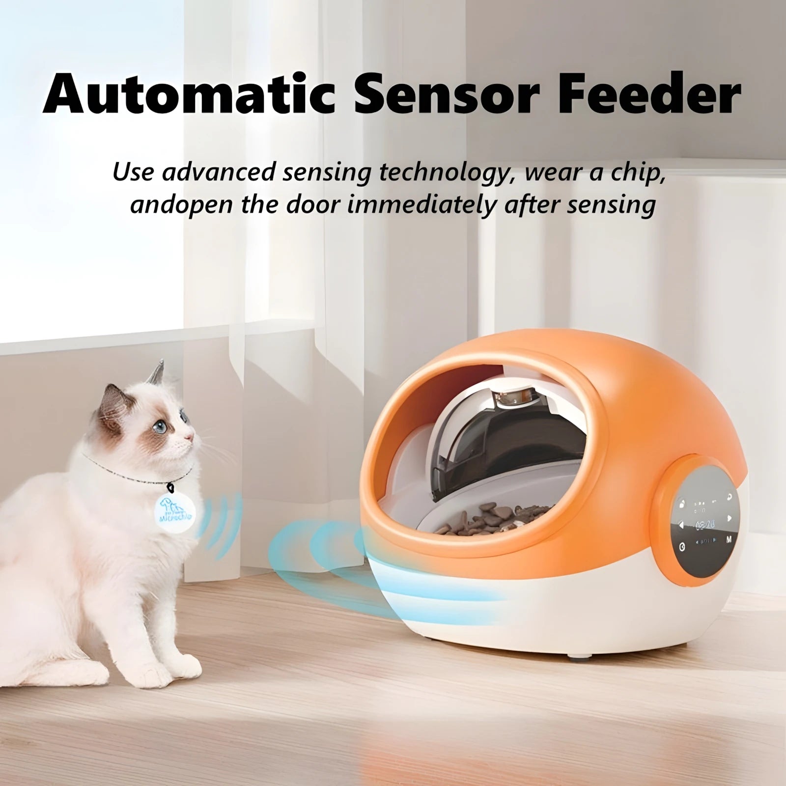 Alimentador automático para gatos, Sensor de reconocimiento de Chip antiarañazos, alimentador inteligente, registro de sonido, mantenimiento fresco, dispensador de alimentos para mascotas a prueba de polvo
