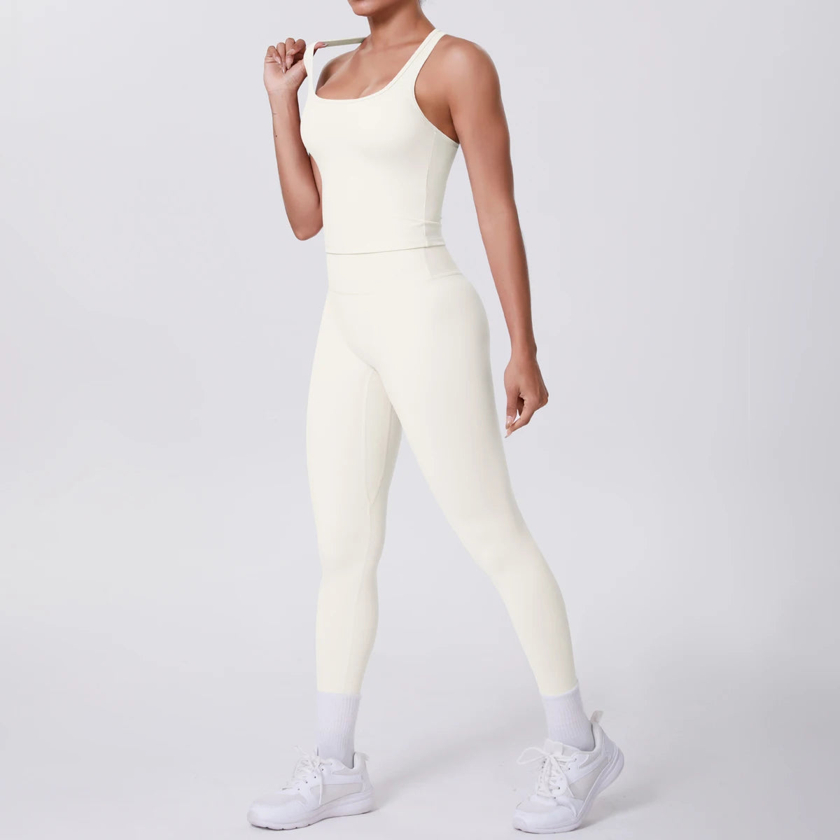 Hamidou - Conjunto de yoga de 2 piezas para mujer: leggings de fitness de secado rápido con efecto push-up y top deportivo con espalda en I de color liso.