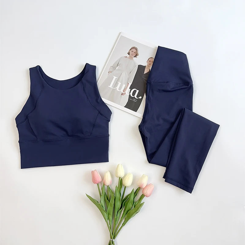 Ropa de Yoga de 2 piezas para mujer, conjunto de Yoga para gimnasio con tirantes cruzados en la espalda, Sujetador deportivo de realce, mallas de Yoga de cintura alta, ropa deportiva de entrenamiento