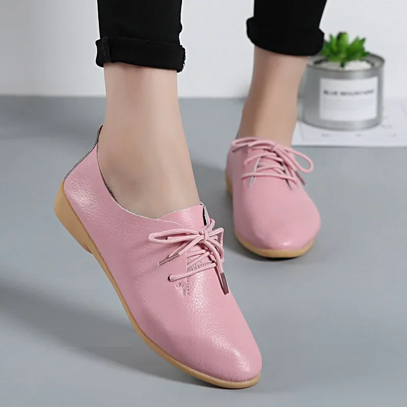 Mocasines de piel auténtica para mujer, zapatos informales, calzado suave con punta estrecha, zapatos planos de verano