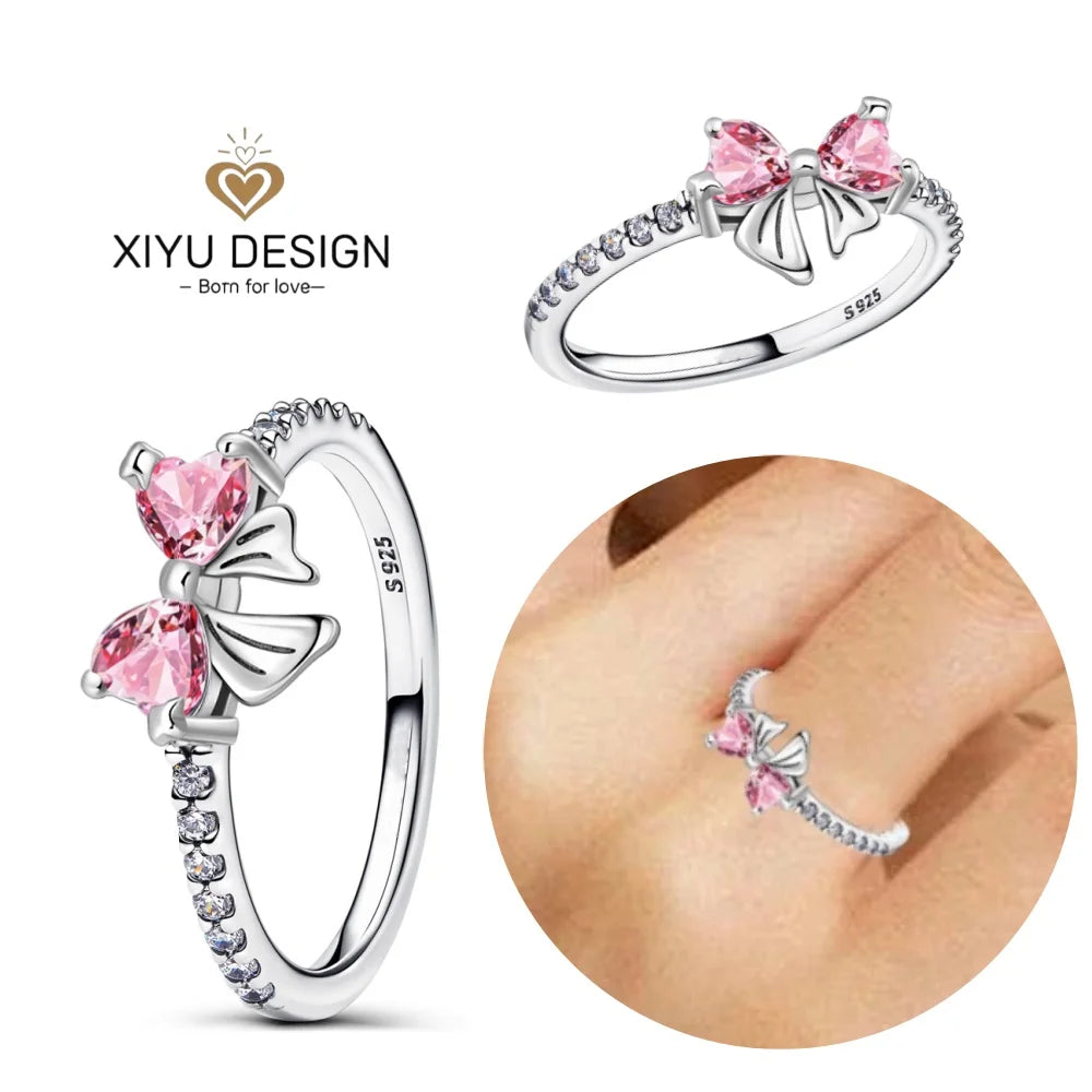 2024 nuevo anillo de plata 925 anillo de lazo brillante de circón anillo de boda de dedo Original S925 DIY regalo de joyería fina para mujer