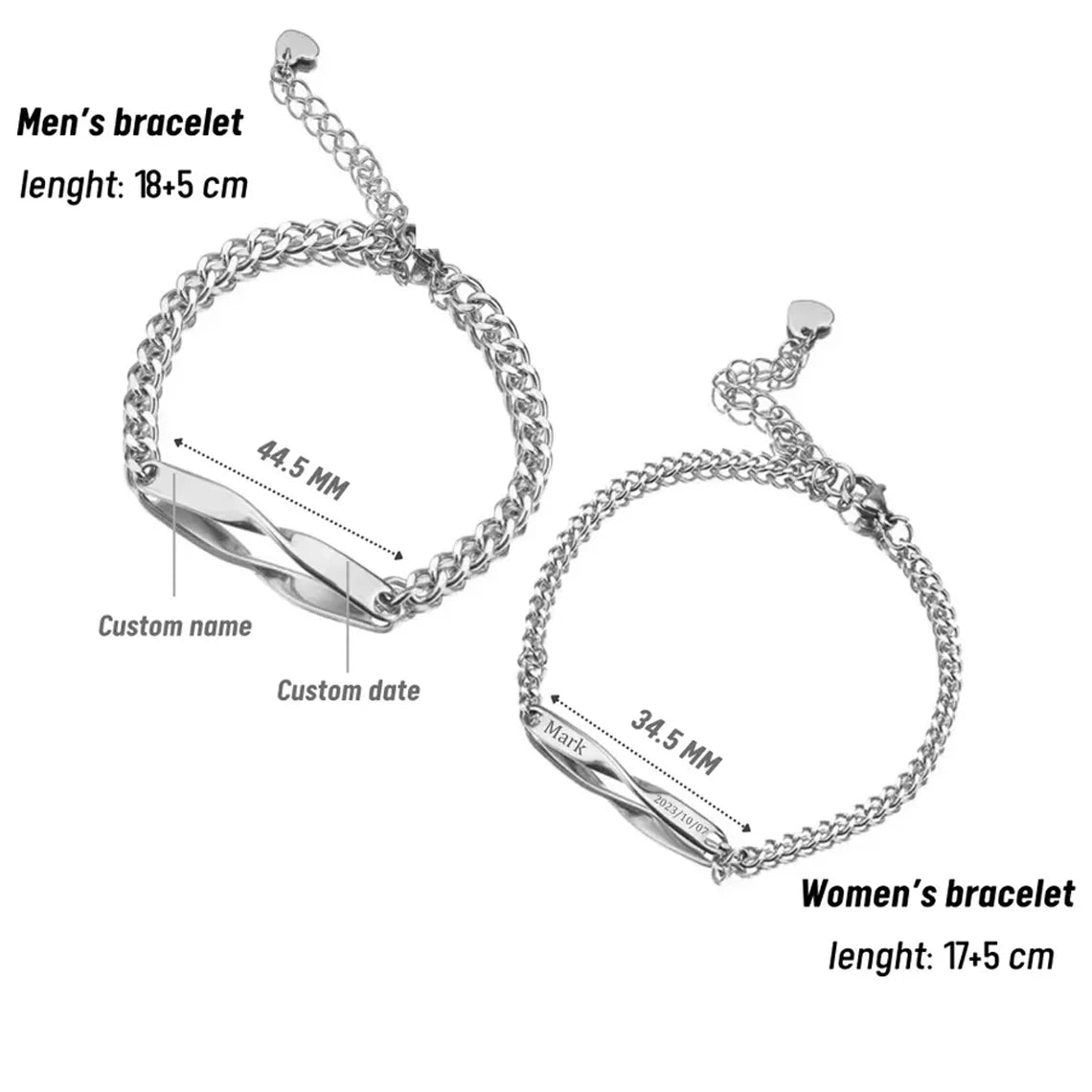 Pulsera Mobius Personalizada con Nombre Grabado para Hombre y Mujer, Pulsera de Acero Inoxidable con Nombre y Fecha Personalizados, Joyería DIY para Parejas, Regalo