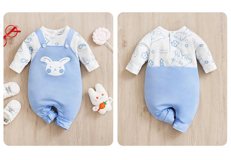 Disfraz de otoño de manga larga para niño pequeño, mono para recién nacido, niño y niña, conejo de 0 a 18 meses, cuello redondo, pelele suave de conejito de dibujos animados, garabatos