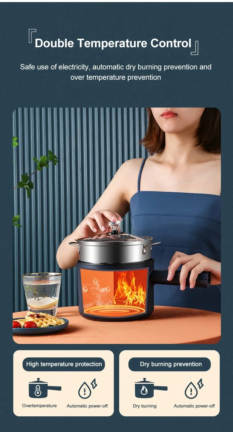 Mini Cocina eléctrica multifunción todo en uno, olla individual de doble capa para el hogar, olla para Fideos, olla caliente antiadherente, herramienta de cocina