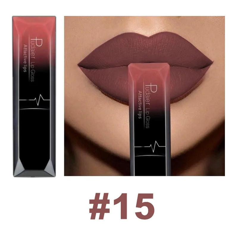 Lápiz labial líquido mate resistente al agua brillo de labios de larga duración tinte Sexy rojo desnudo púrpura lápices labiales metálicos cosméticos de maquillaje