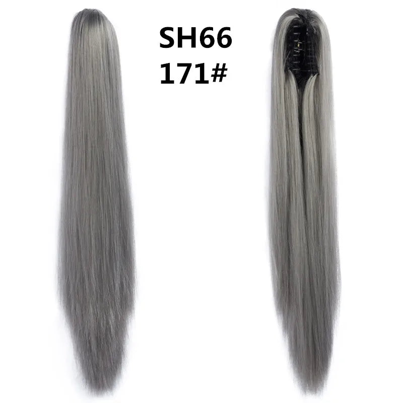 Extensiones de cabello de cola de caballo recta larga sintética, Clip de mandíbula de garra de 22 pulgadas en extensiones de cabello para mujeres, postizos de fibra sintética