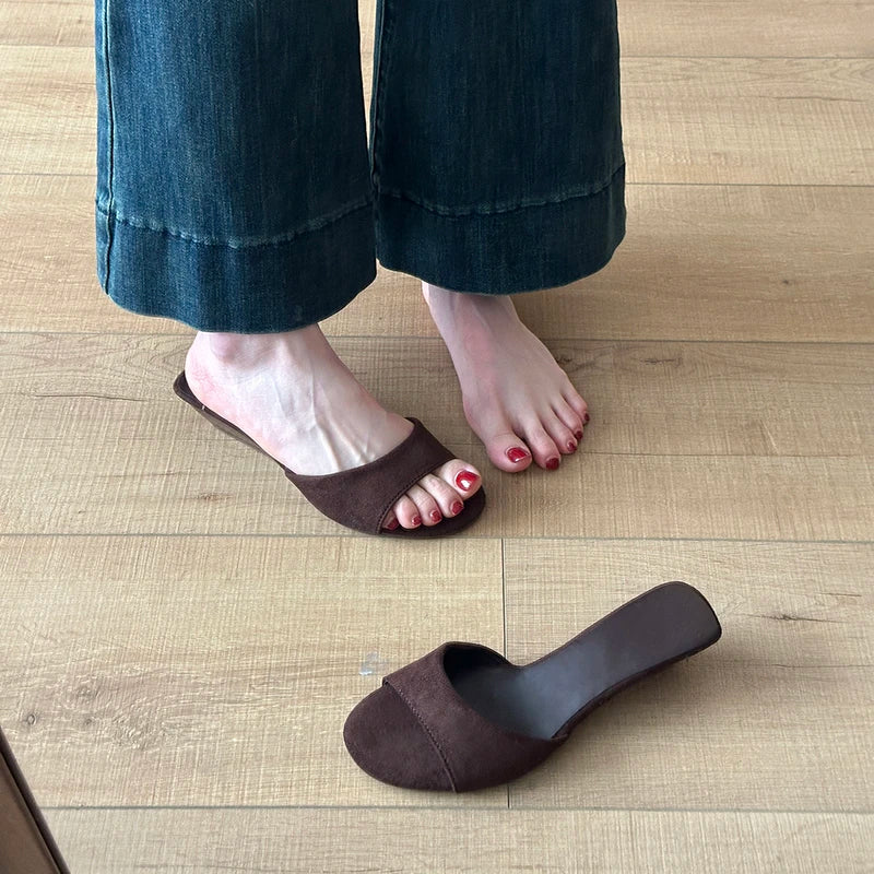 Sandalias de Verano para Mujer, Punta Abierta, Gamuza, Elegantes, Color Sólido, Tacón de Cuña, Zapatos de Vestir, Cómodas, para Playa y Exteriores