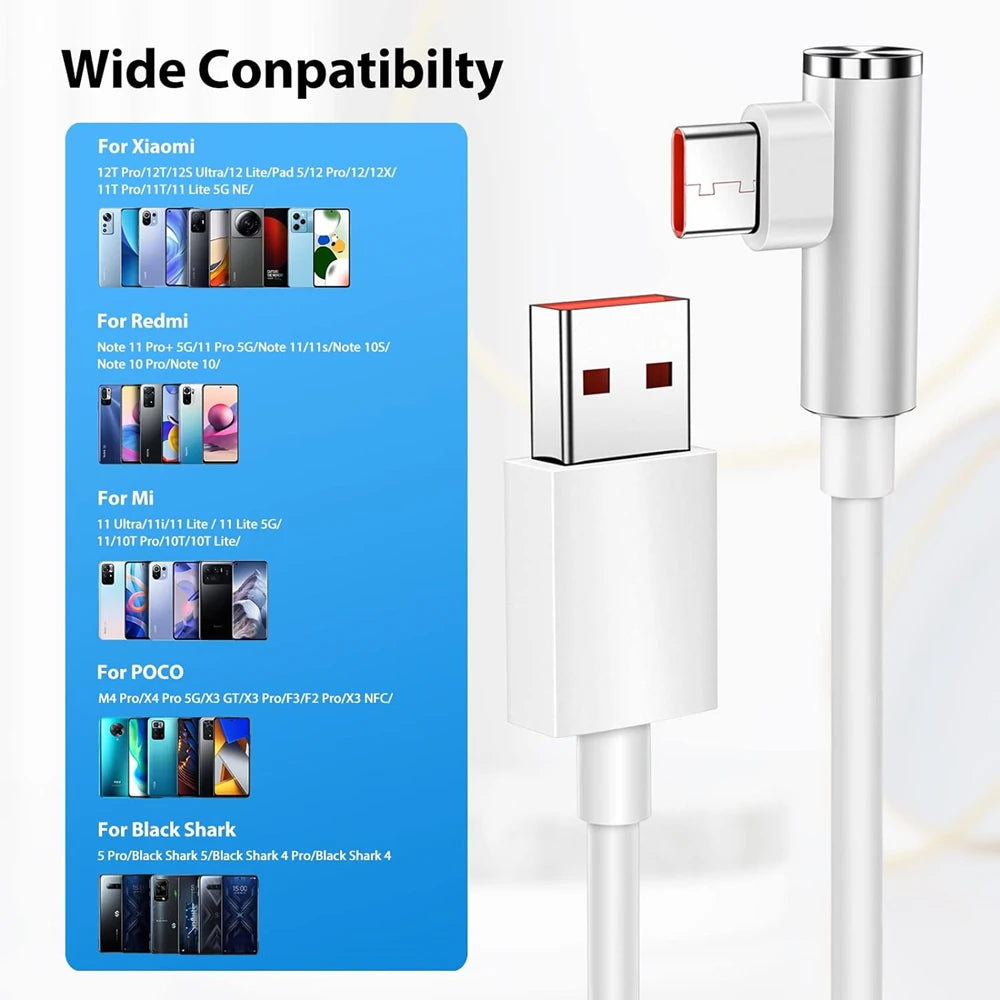 Cargador Rápido Turbo EU de 90W Máx. para Xiaomi 13 14 Ultra 15T Pro Redmi Note 14 15 Pro+ POCO F7 F8 X7 X8 con Cable USB Tipo-C en Ángulo
