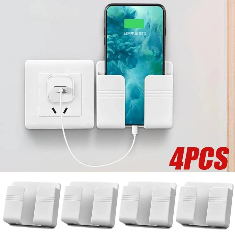 Caja de almacenamiento montada en la pared, organizador multifunción sin perforaciones, Control remoto de TV, soporte de carga para enchufe de teléfono móvil, 1-4 Uds.