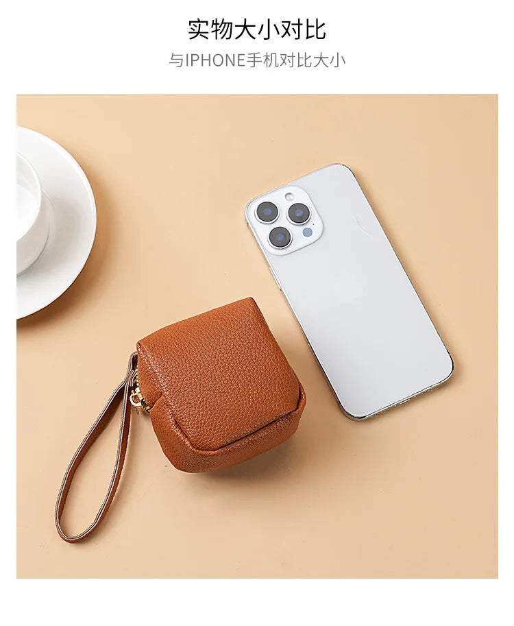 Nueva Mini Bolsa de Monedas para Mujer, Portátil, para Guardar Lápiz Labial, Monedero de Cuero PU de Moda, con Correa Antipérdida, Bolsa para Llaves, Tarjetero Pequeño