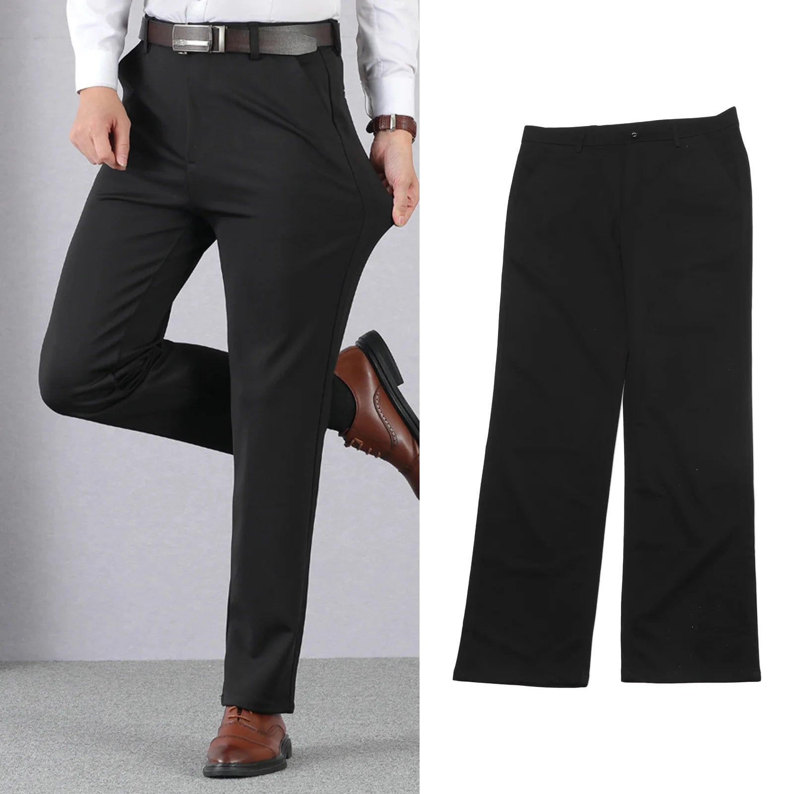 Pantalones de hombre Pantalones de cintura alta Pantalones largos adelgazantes Pantalones rectos de color puro Pantalones largos de hombre