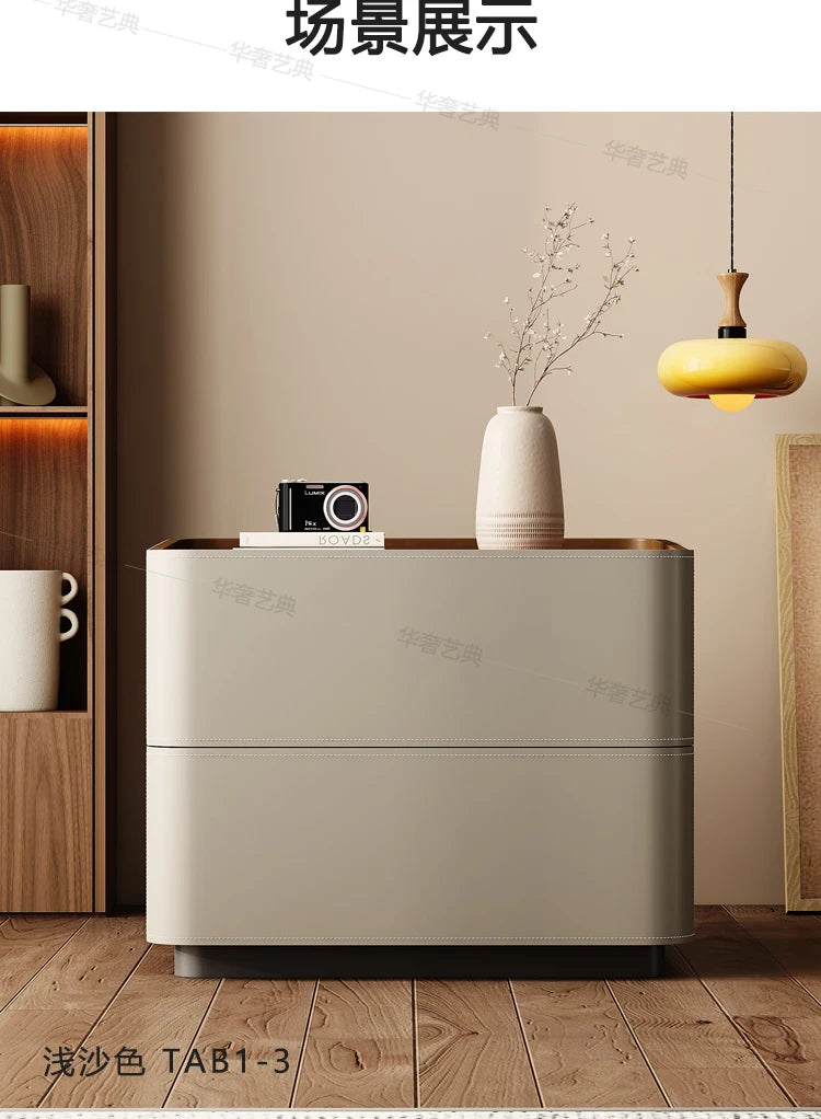 Mesita de Noche de Cuero con Cajones, Almacenamiento Estético para Dormitorio, Mesitas de Noche Modernas de Lujo, Muebles para el Hogar que Ahorran Espacio