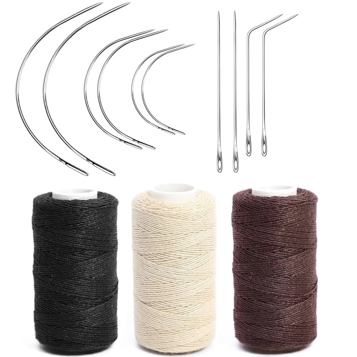 3 rollos de hilos para tejer cabello con 10 piezas, agujas de coser, hilos para tejer para hacer pelucas, costura a mano, trama de cabello DIY