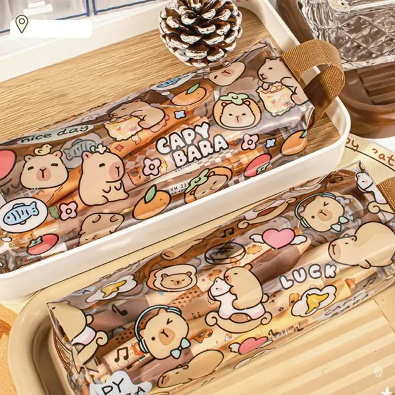 Estuches de lápices de capibara de dibujos animados, bonitos bolsos para bolígrafos, estuche de lápices con cremallera Kawaii, papelería para estudiantes, suministros escolares y de oficina, regalos