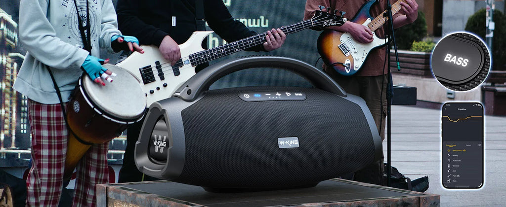 Altavoz Bluetooth W-KING X20 de 200W RMS, Gran Altavoz Portátil para Exteriores, 5 Unidades/3 Vías/Subwoofer de 7.5 Pulgadas/Aplicación Personalizada, Bajos Potentes/Entrada para Guitarra
