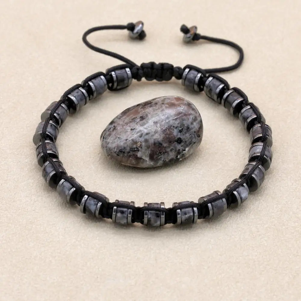 Pulsera trenzada de cuentas de hematita de malaquita de 3x6mm, pulsera tejida hecha a mano con abalorio de Yoga bohemio, joyería de moda para hombres y mujeres