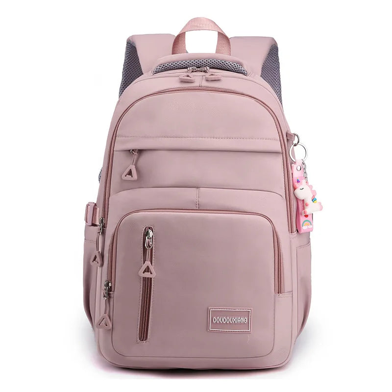 Mochila escolar de nailon con colgante para niñas, de viaje con múltiples bolsillos morral, impermeable, informal, estilo Simple