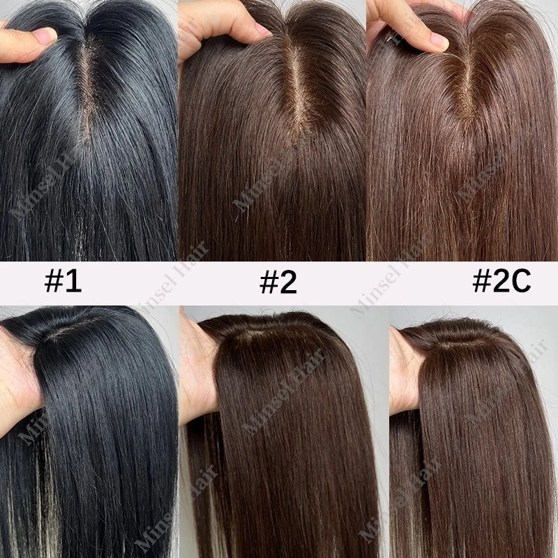 Extensiones de Cabello Humano Negro Jet con Base de PU Inyectado Tipo Piel de 7x11cm, Extensiones con Clip de Cabello Real, Se Pueden Calentar # 1 # 2 # 2C 14 pulgadas 35 cm