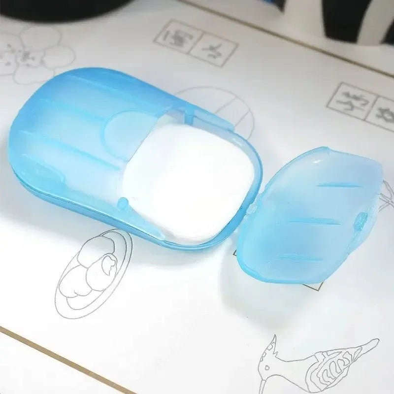 1/4 Caja de Hojas de Jabón Desechables para Viaje, Hojas de Jabón de Papel Mini Amigables con la Piel, Jabón Portátil en Rodajas con Caja para Lavado de Manos