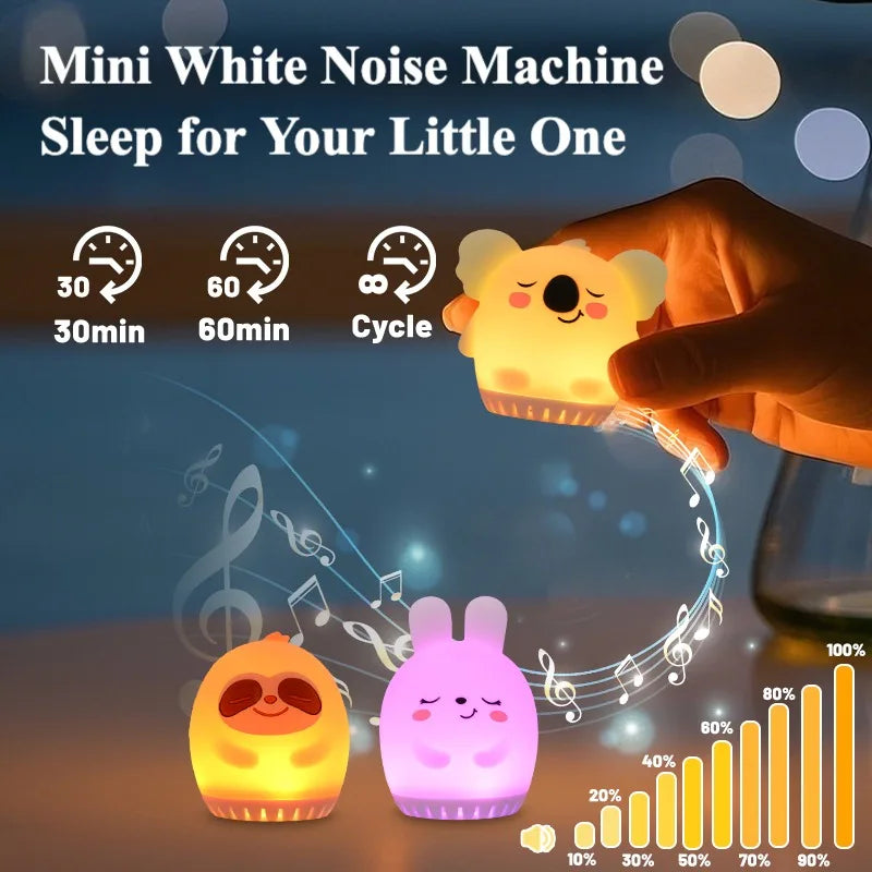 Mini máquina de ruido blanco de conejo bonito, luz LED nocturna, 20 música calmante para bebés, ayuda para dormir, lámpara de palmas de silicona para niños y niños