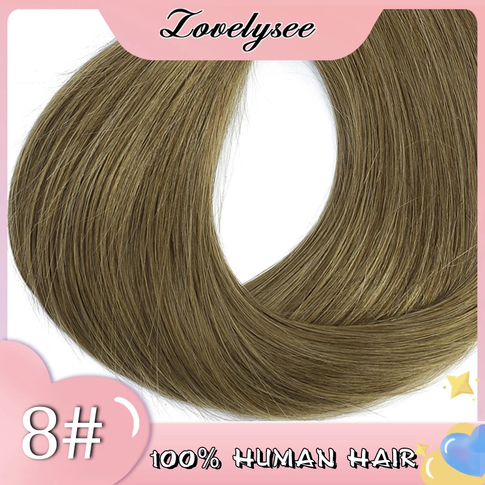 Lovelysee 3/4 media peluca de cabello humano con Clip en extensiones de cabello cabello Remy liso sedoso Color marrón suave 150% 180% peluca para mujeres