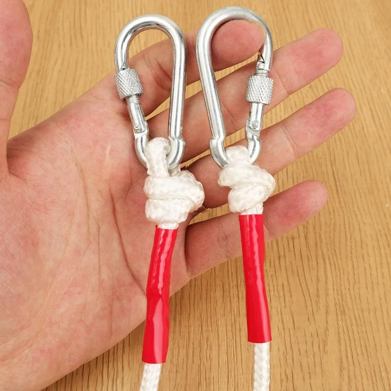 Cuerda de lavandería portátil a prueba de viento con núcleo de alambre de acero para secar ropa, ideal para camping y viajes al aire libre, con doble mosquetón.