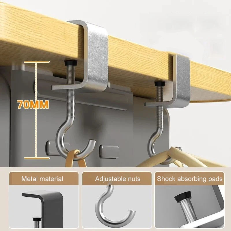 360 °   Ganchos de mesa giratorios de acero debajo del escritorio para colgar mochilas, llaves, toallas, instalación desmontable y no destructiva