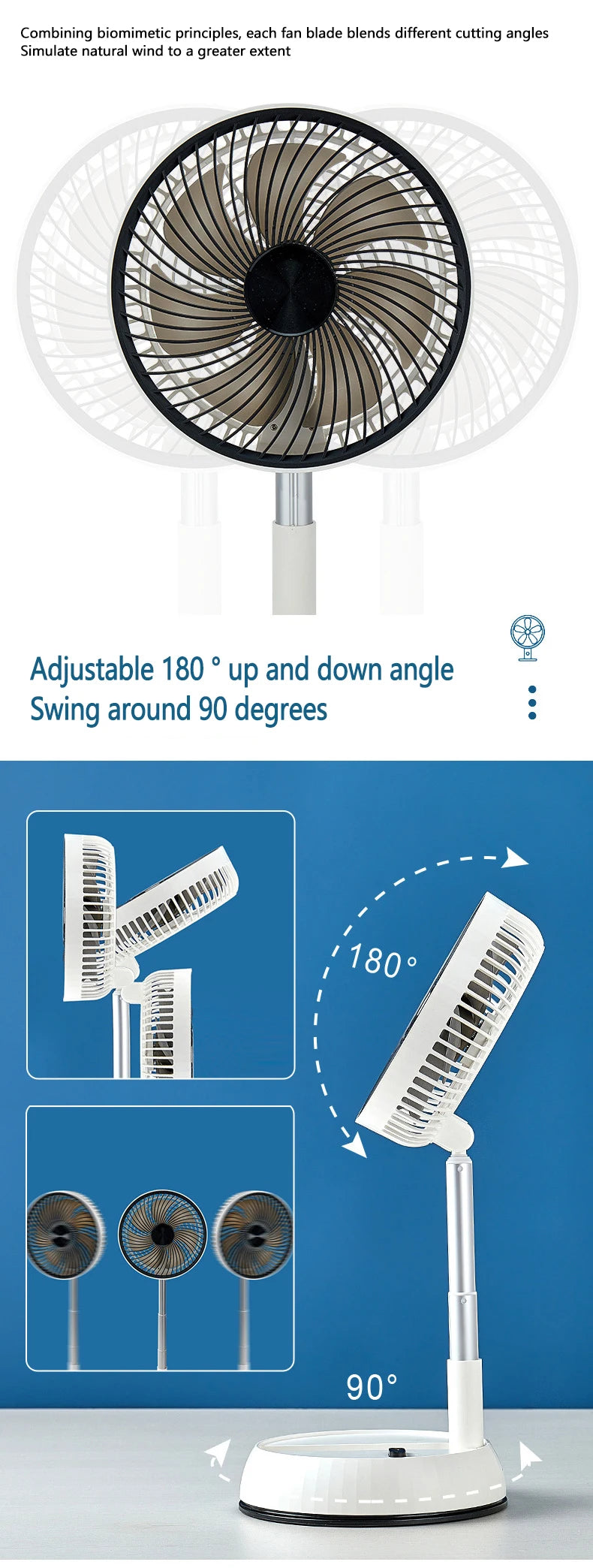 Ventilador de pie oscilante portátil con mando a distancia, ventilador de escritorio plegable, ventilador de Pedestal con batería recargable para acampar