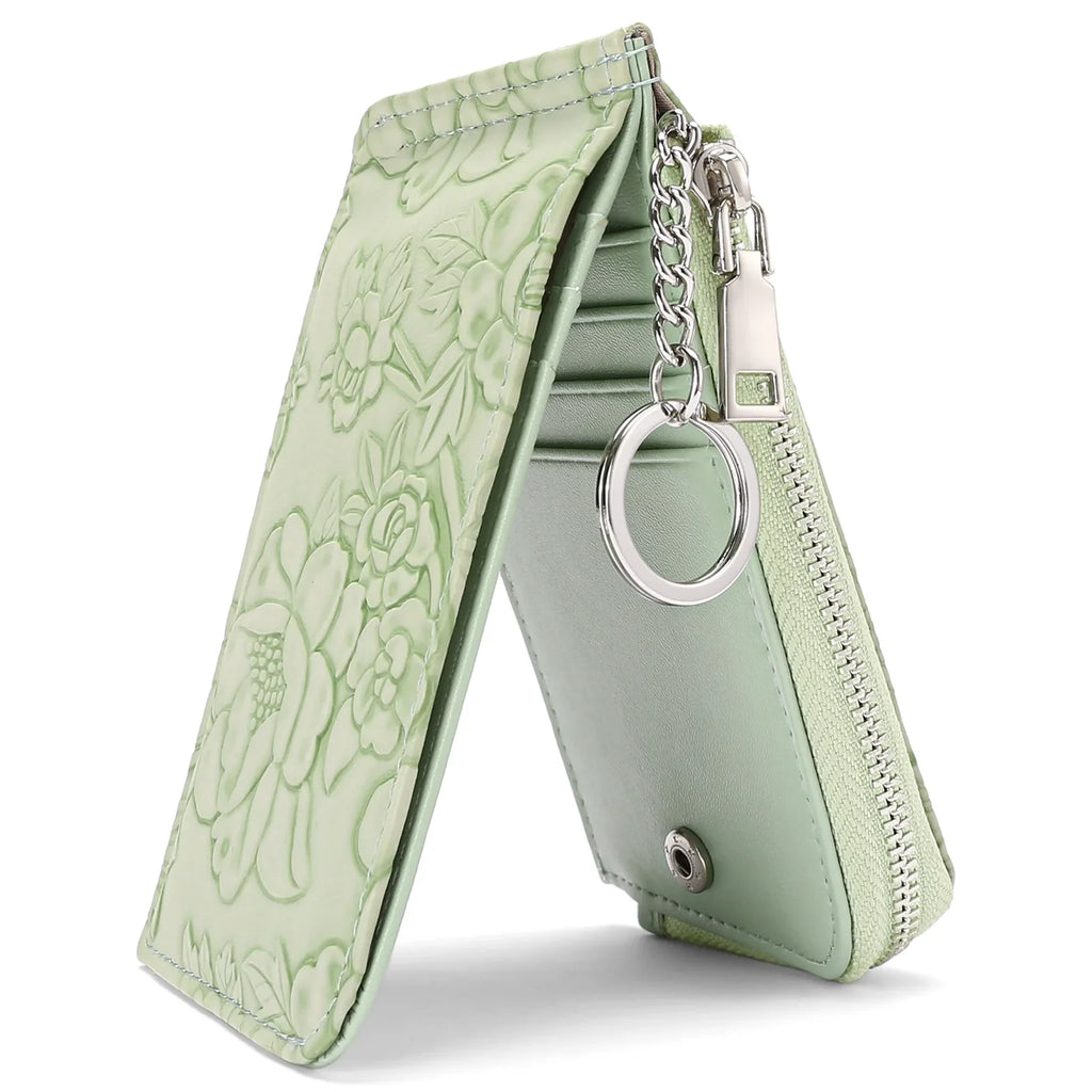 Monedero con cremallera para mujer con diseño en relieve de llavero, múltiples ranuras para tarjetas, billetera de gran capacidad, accesorios de moda