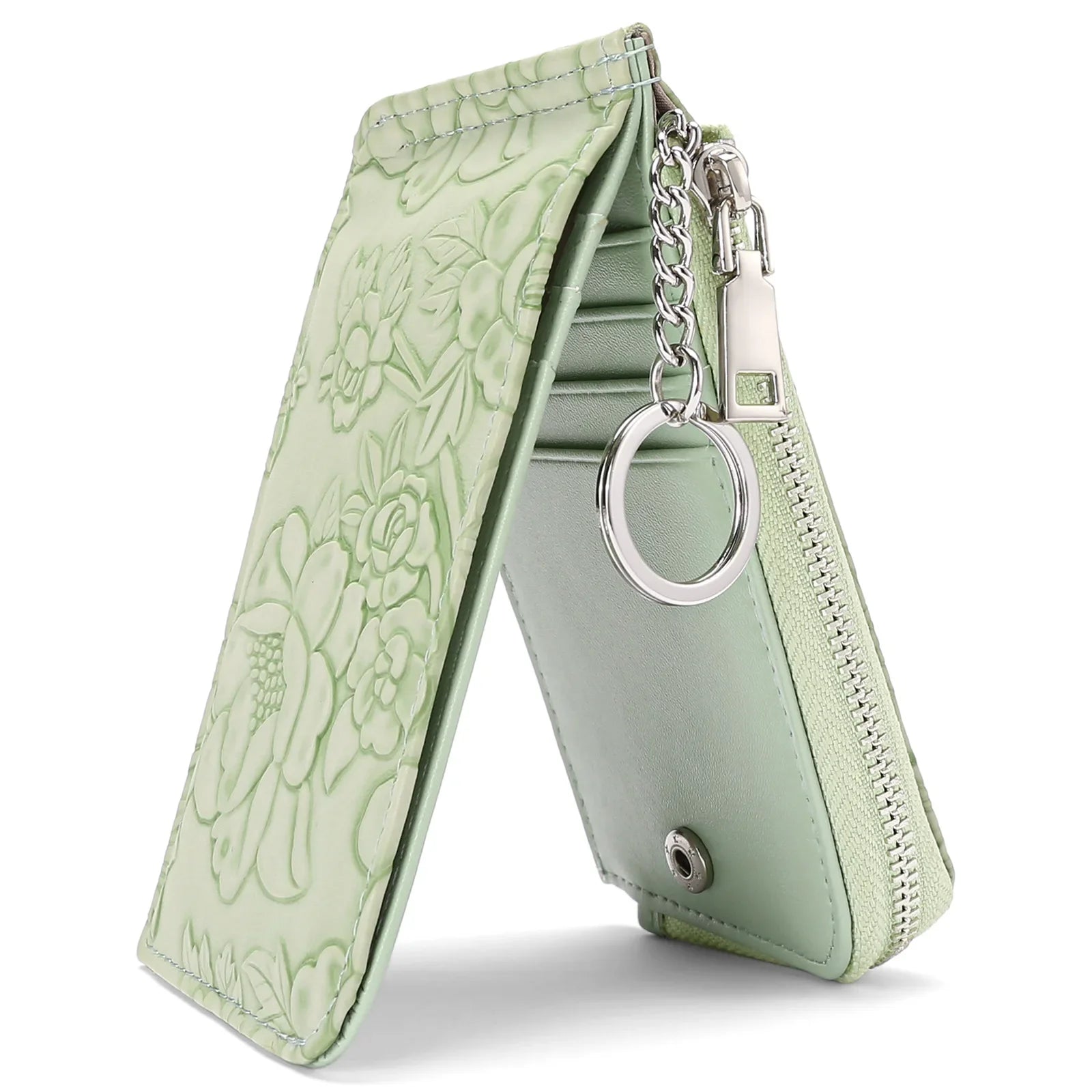 Monedero con cremallera para mujer con diseño en relieve de llavero, múltiples ranuras para tarjetas, billetera de gran capacidad, accesorios de moda