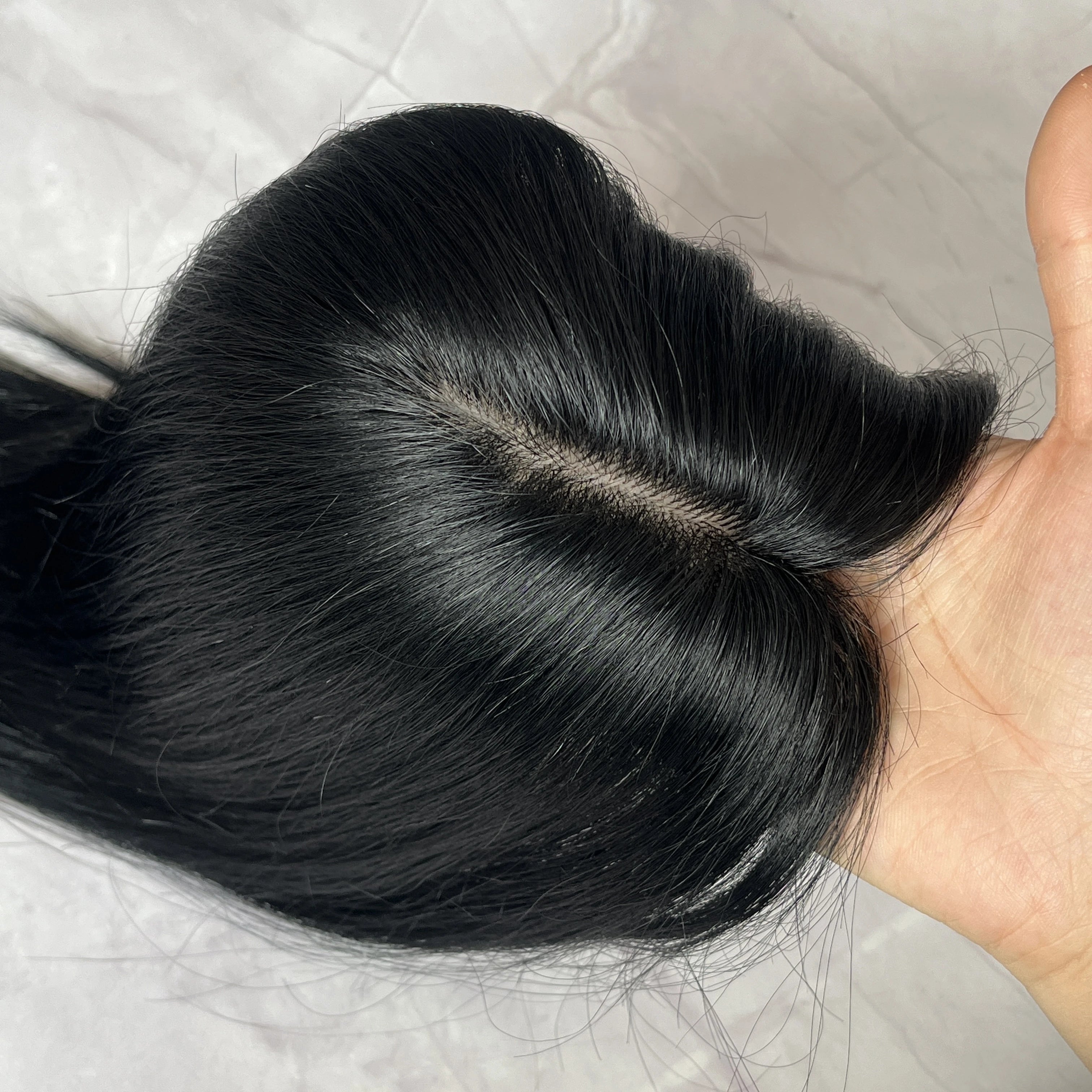 Extensiones de Cabello Humano Negro Jet con Base de PU Inyectado Tipo Piel de 7x11cm, Extensiones con Clip de Cabello Real, Se Pueden Calentar # 1 # 2 # 2C 14 pulgadas 35 cm
