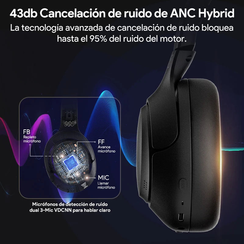 QCY-auriculares inalámbricos H3 ANC 43dB, cascos híbridos con cancelación activa de ruido, Bluetooth 5,4, Audio de alta resolución, 60H de tiempo de reproducción