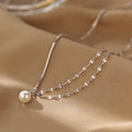 Collar de perlas de doble capa de Plata de Ley 925 con temperamento brillante, collar de cadena asimétrico, joyería de moda ﻿