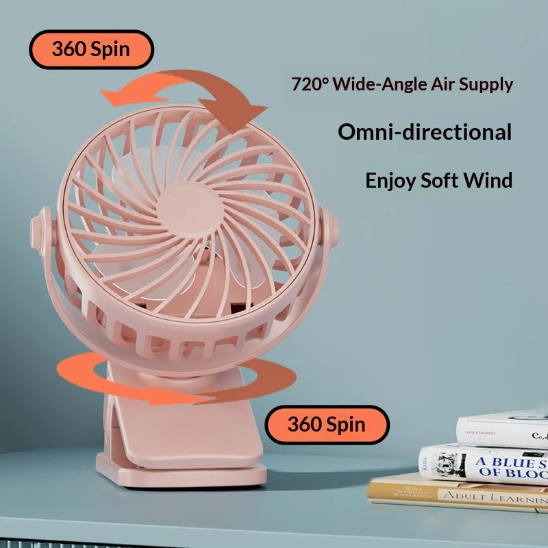 Ventilador Portátil Recargable con Clip HOMEFISH 720 °   Ventilador Colgante Giratorio con Luz Nocturna, Enfriador de Aire para Acampar al Aire Libre