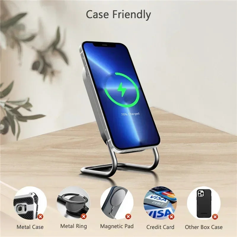 Cargador Inalámbrico Magnético, Soporte de Escritorio Ajustable y Desmontable, Estación de Carga Rápida Compatible con iPhone 17, 16, 15, 14, 13 Series