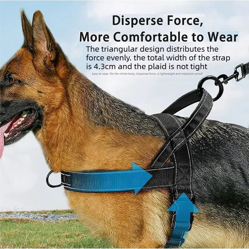 Arnés táctico para perros, nailon antitiro, ajustable para razas grandes, chaleco de adiestramiento al aire libre con mango y reflectante