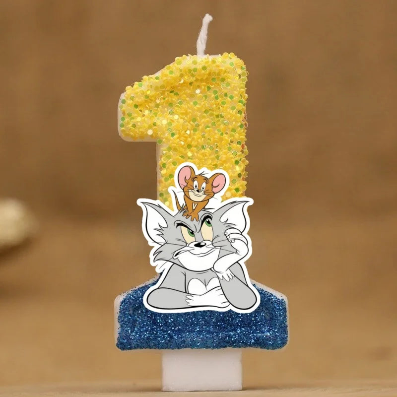 Velas con Números de Anime Tom y Jerry, Decoración para Pastel de Cumpleaños, Figura de Anime, Artículos para Pastel de Feliz Año Nuevo, Regalos