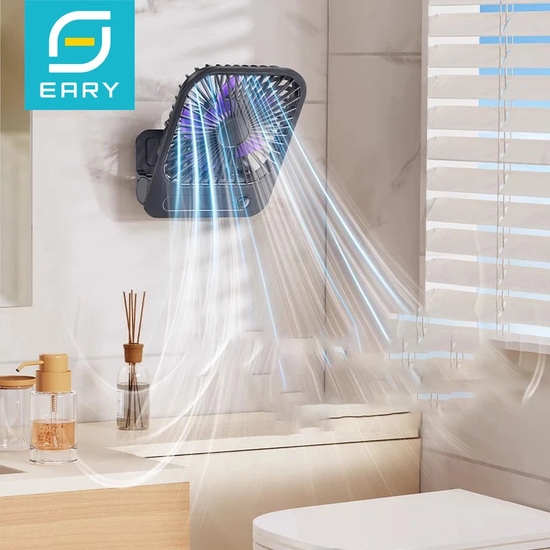 Potente ventilador de pared para inodoro Eary, recargable por Usb con ventilador de refrigeración magnético de viento de 1200mAh y 3 velocidades, ventilador de ventilación portátil para el hogar