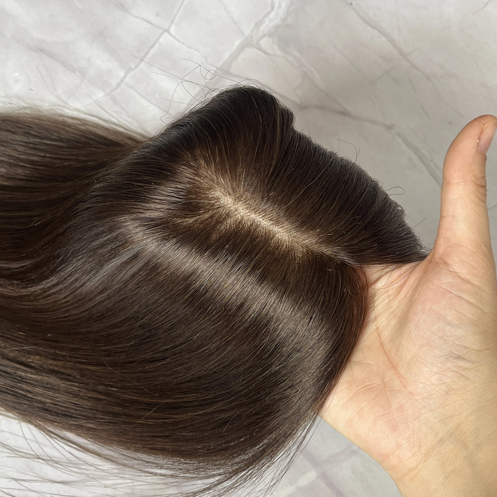 Extensiones de Cabello Humano Negro Jet con Base de PU Inyectado Tipo Piel de 7x11cm, Extensiones con Clip de Cabello Real, Se Pueden Calentar # 1 # 2 # 2C 14 pulgadas 35 cm