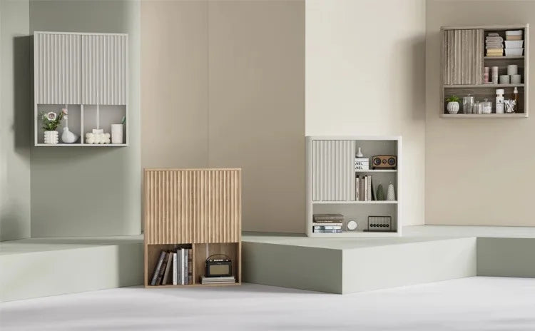 Armario de pared de roble original para baño, dormitorio, cocina, con puerta corredera, 3 niveles, estante flotante de madera montado en la pared
