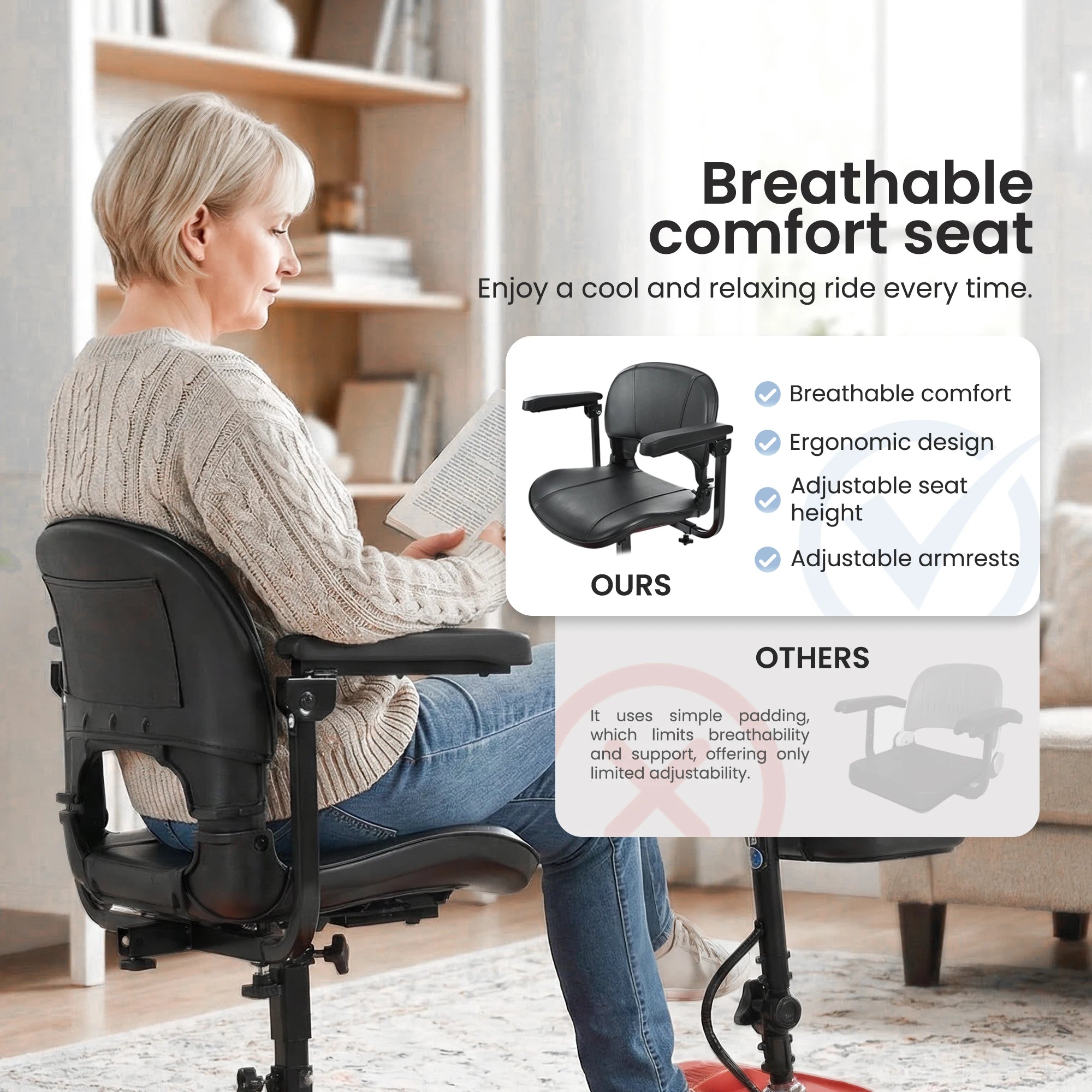SWEETRICH S2 Scooter Eléctrico Plegable y Ajustable de Cuatro Ruedas y 250W con Freno Electromagnético para Personas Mayores y con Discapacidad