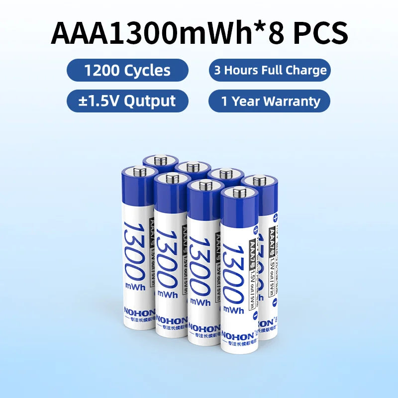 Baterías Recargables Nohon de 1.5V AA AAA de Litio para Computadora, Reloj, Radio, Videojuegos, Cámara Digital, Venta al por Mayor Disponible