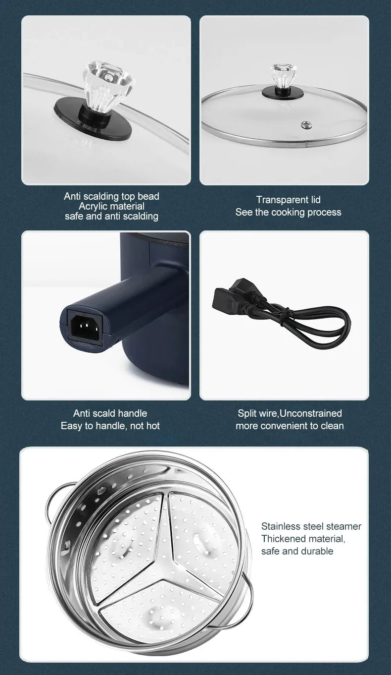 Mini Cocina eléctrica multifunción todo en uno, olla individual de doble capa para el hogar, olla para Fideos, olla caliente antiadherente, herramienta de cocina