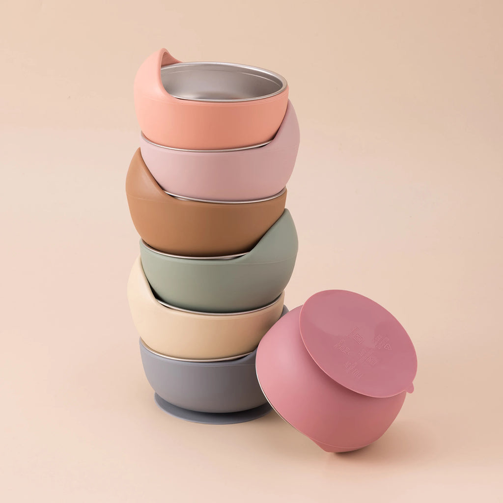 Juego de alimentación de bebé con plato de platos de acero inoxidable, cuenco con ventosa de silicona desmontable, sin BPA, tenedor infantil, cuchara, regalos, 5 uds.