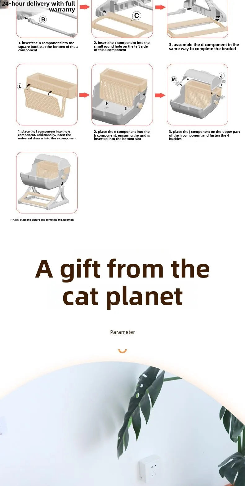 Caja de arena extra grande para gatos, semicerrada, sin arena, con limpieza automática, diseño portátil para gatos grandes, a...