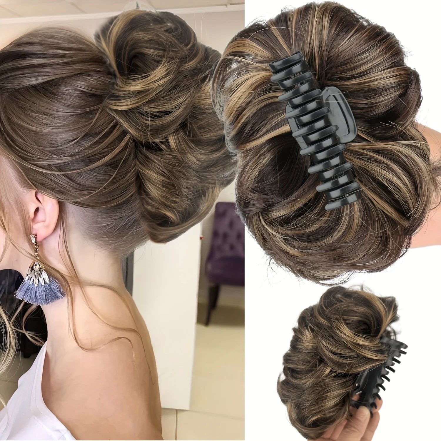 Extensiones de Cabello Sintético con Clip, Moño Despeinado, Postizo Rizado para Mujer, Uso Diario y Fiestas, Varios Colores Disponibles