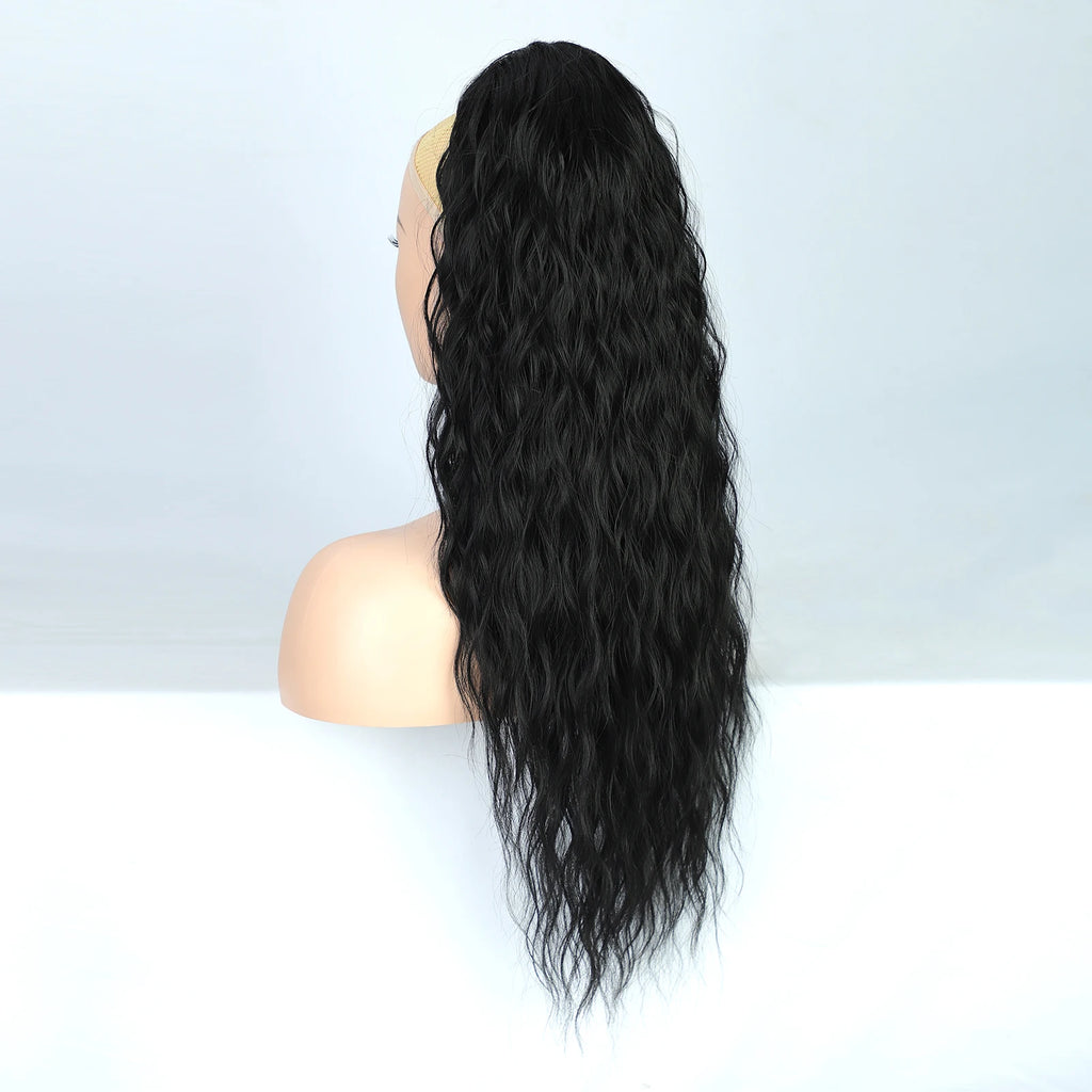 Extensión de cabello de cola de caballo ondulada y rizada larga para mujer, postizos de cola de caballo con cordón, cola de caballo falsa sintética, negro, Rubio y rojo