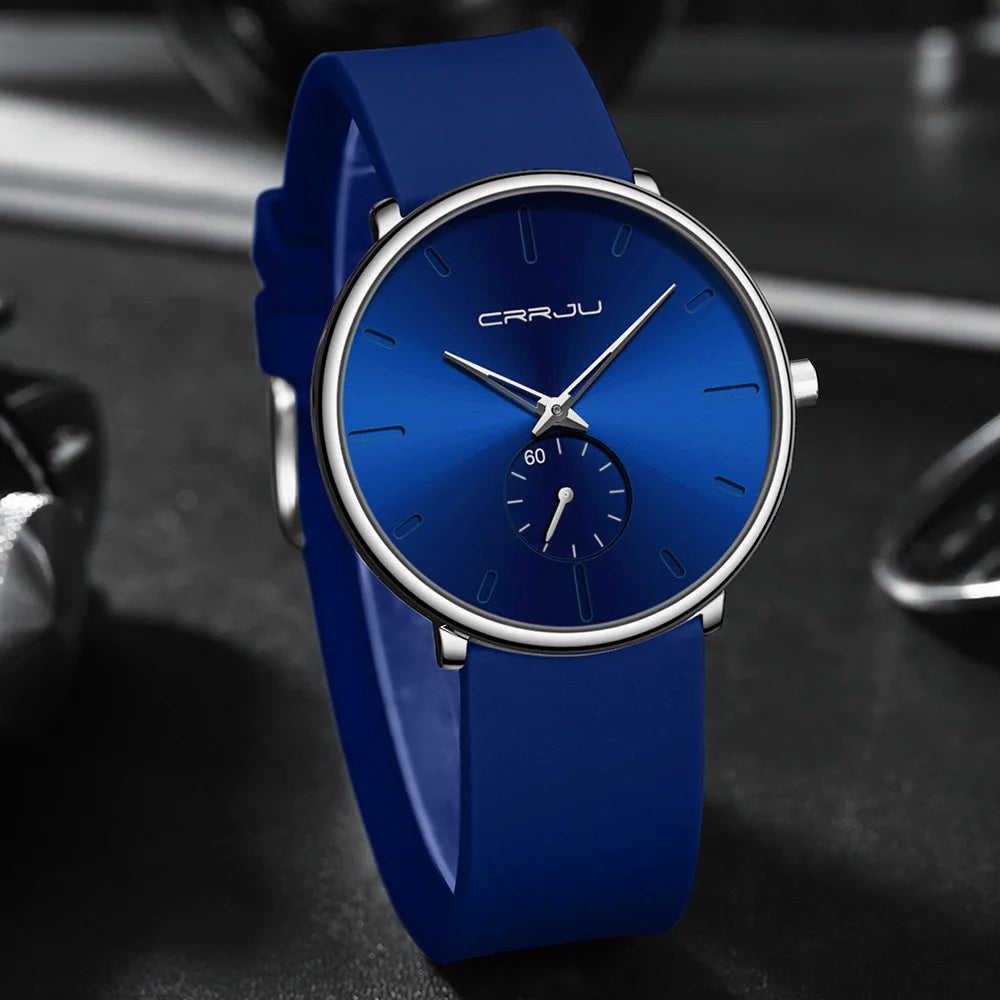 CRRJU-Conjunto de relojes de silicona informales para hombre y mujer, relojes de pulsera de cuarzo con esfera Simple, reloj de vestir para mujer